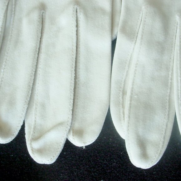 VINTAGE GLOVES BEIGE WITH BROWN APPLIQUE TRIM SMALL SIZE - Picture 3 of 5